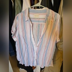 American Eagle Oversize Multicolor Striped Button-Down Shirt